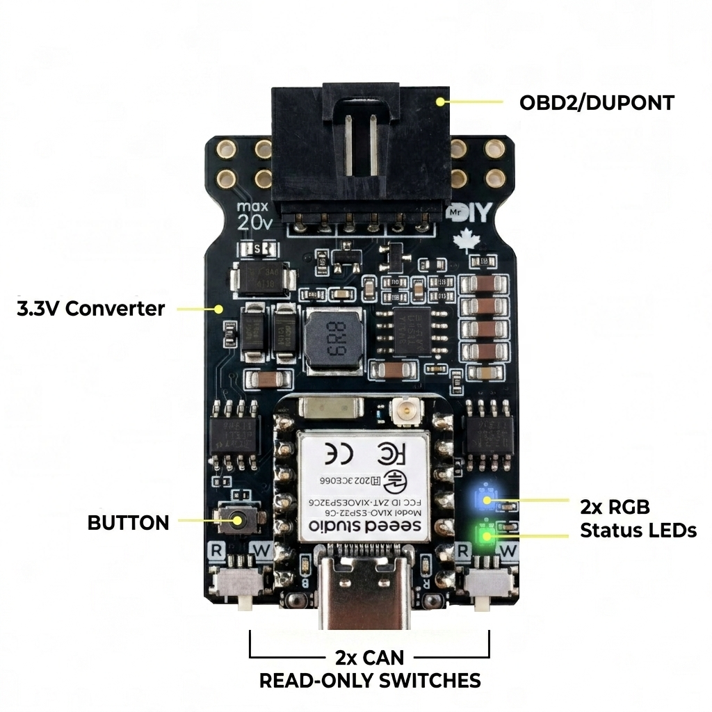 ESP32 DuoCAN Shield assembled top view
